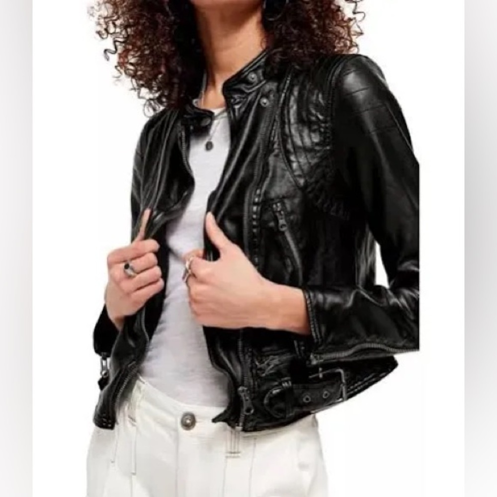 Free People We the Free Heartbreaker Faux Moto Leather Jacket Size XL - Picture 3 of 9